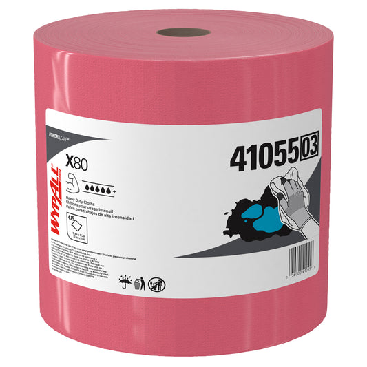 WypAll Power Clean X80 Heavy Duty Cloths (41055) - Extended Use Cloths Jumbo Roll - Red - 475 Sheets
