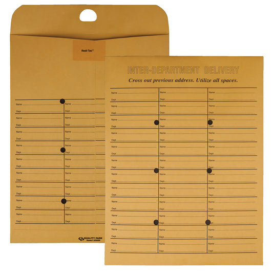 Enveloppes interservices auto-adhésives double face Quality Park - 25,4 cm de large x 33 cm de long - Kraft - Paquet de 100