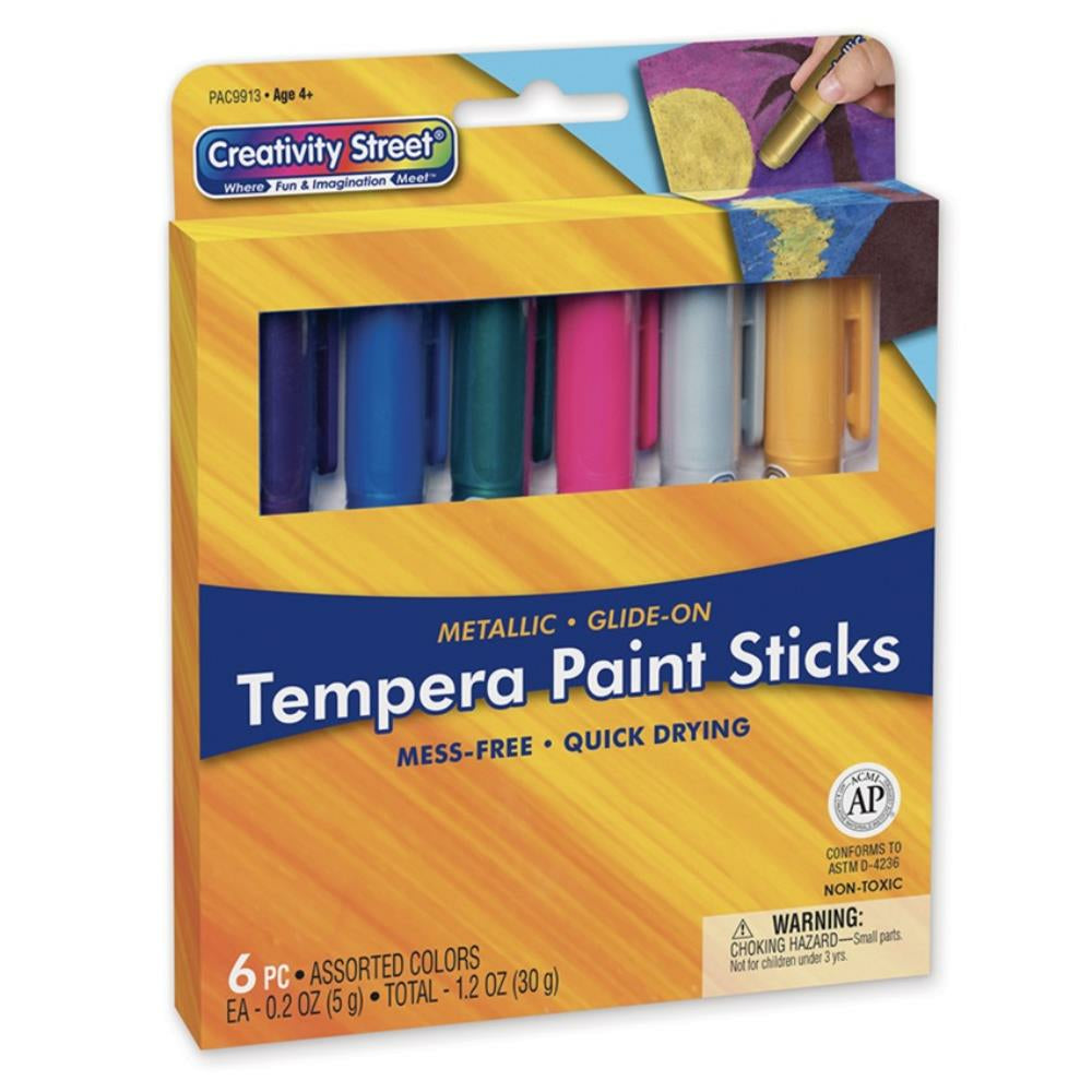 Creativity Street Glide-On Tempera Paint Sticks, 6 Assorted Metallic Colours, 5 grams, 6 Count