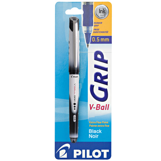 Pilot V-BALL GRIP Rollerball Pen - Extra Fine Point - 0.5 mm - Black Ink - 10 Pack