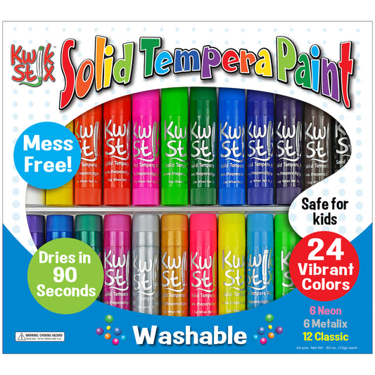 Kwik Stix Solid Tempera Paint Stick - Neon & Metallic Colours - 24 Pack