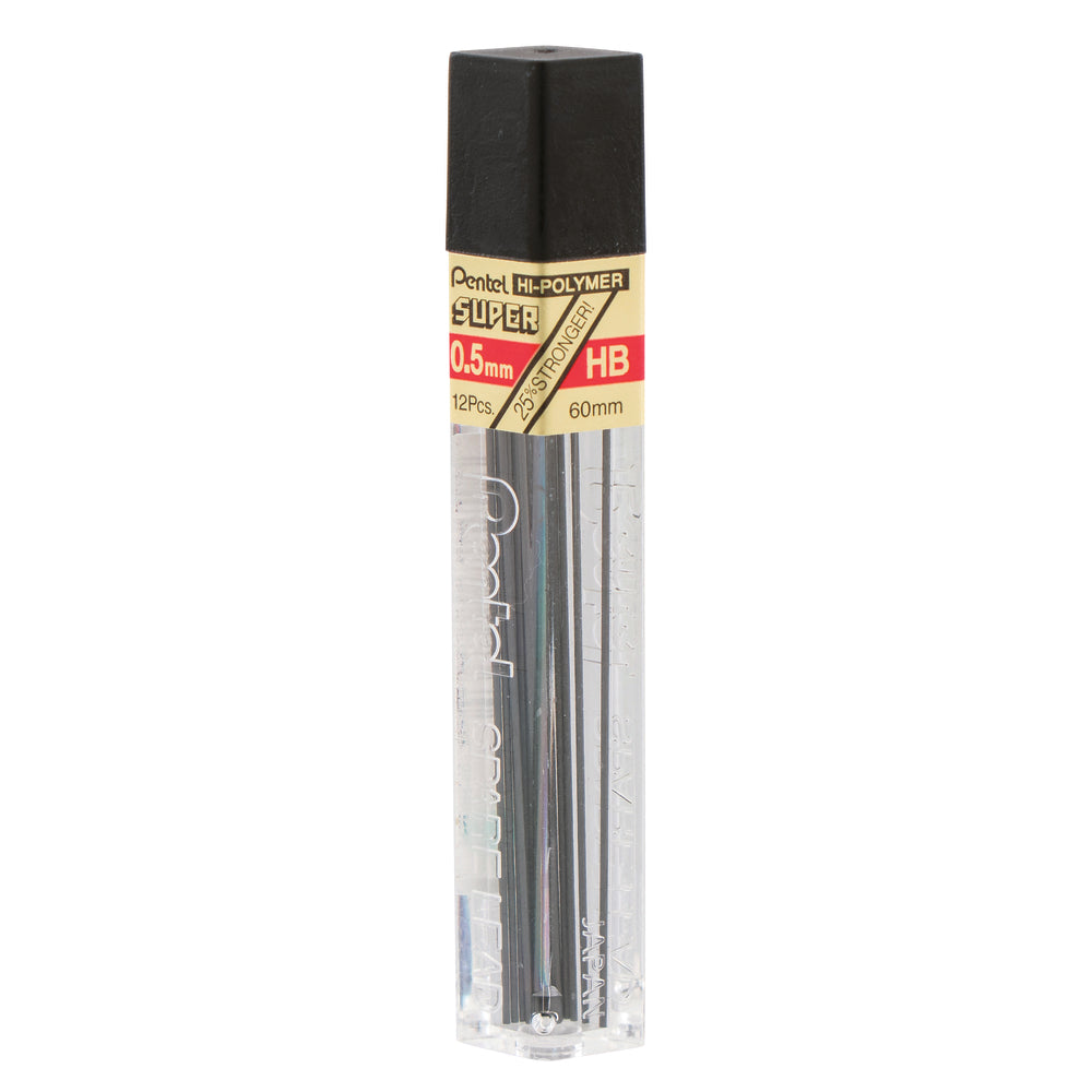 Pentel Super Hi-Polymer Mechanical Pencil Lead - HB - 0.5mm - 12 Pack
