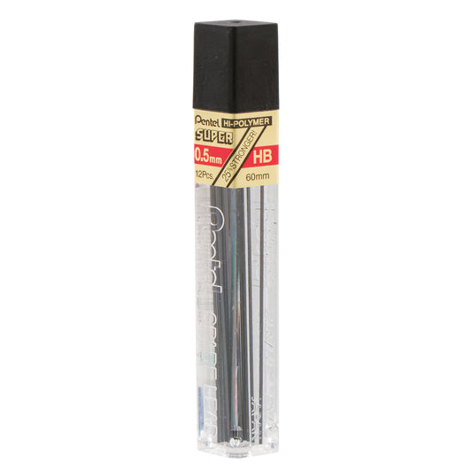 Mines pour crayon mécanique Pentel Super Hi-Polymer - HB - 0,5 mm - Lot de 12
