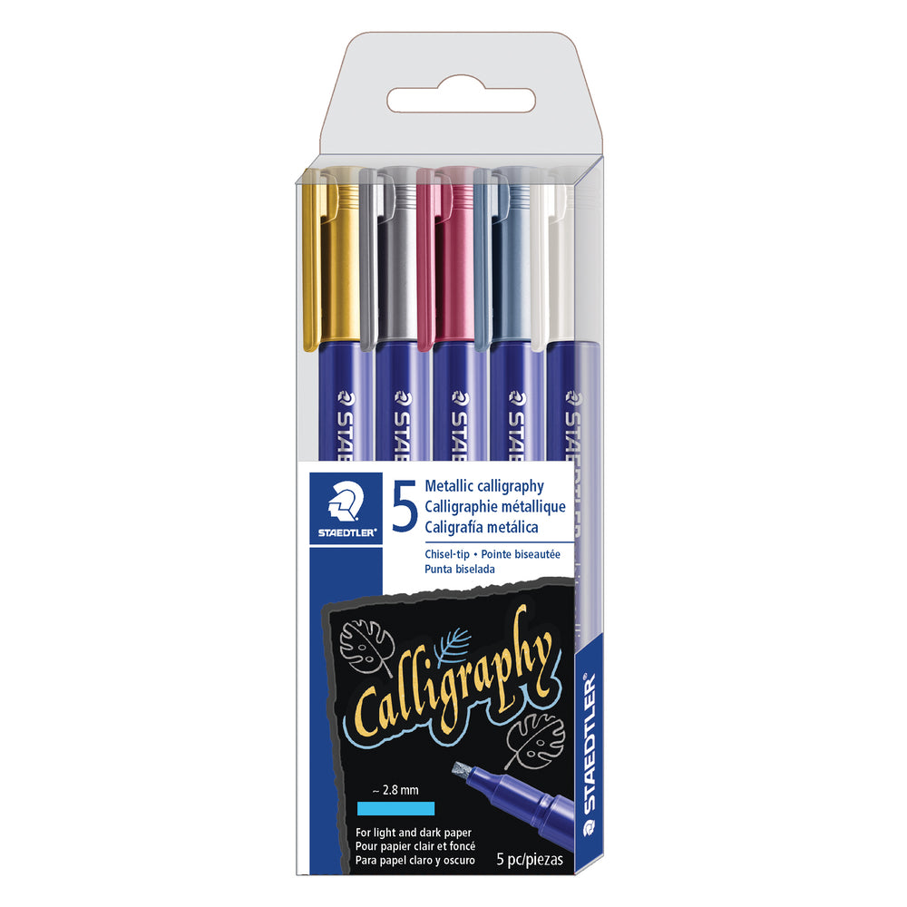 Marqueurs pinceaux métalliques pour calligraphie Staedtler – Pointes de 1 à 6 mm – Lot de 5 (8325TB5A6)