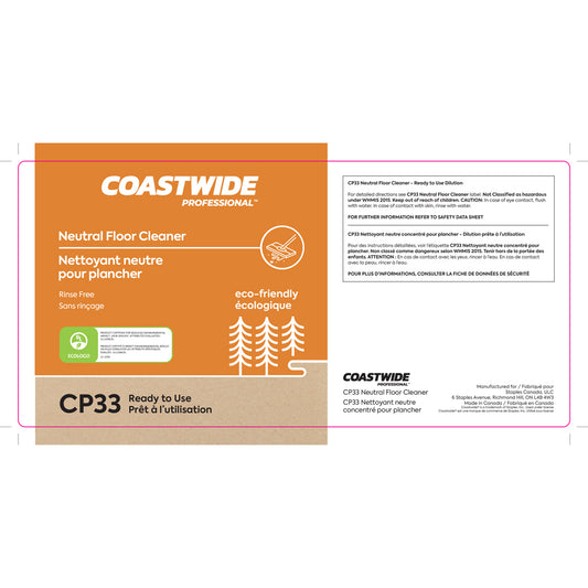 Nettoyant pour sols neutre concentré Coastwide Professional CP33, étiquette secondaire