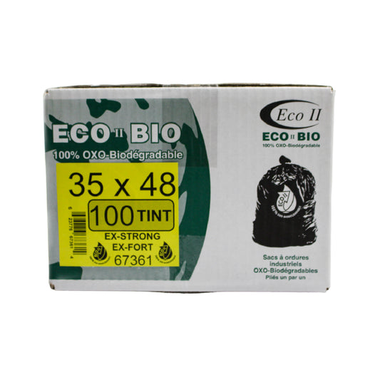 Sacs poubelles oxo-biodégradables Eco II - 89 x 122 cm - Extra résistants - Transparents - Paquet de 100