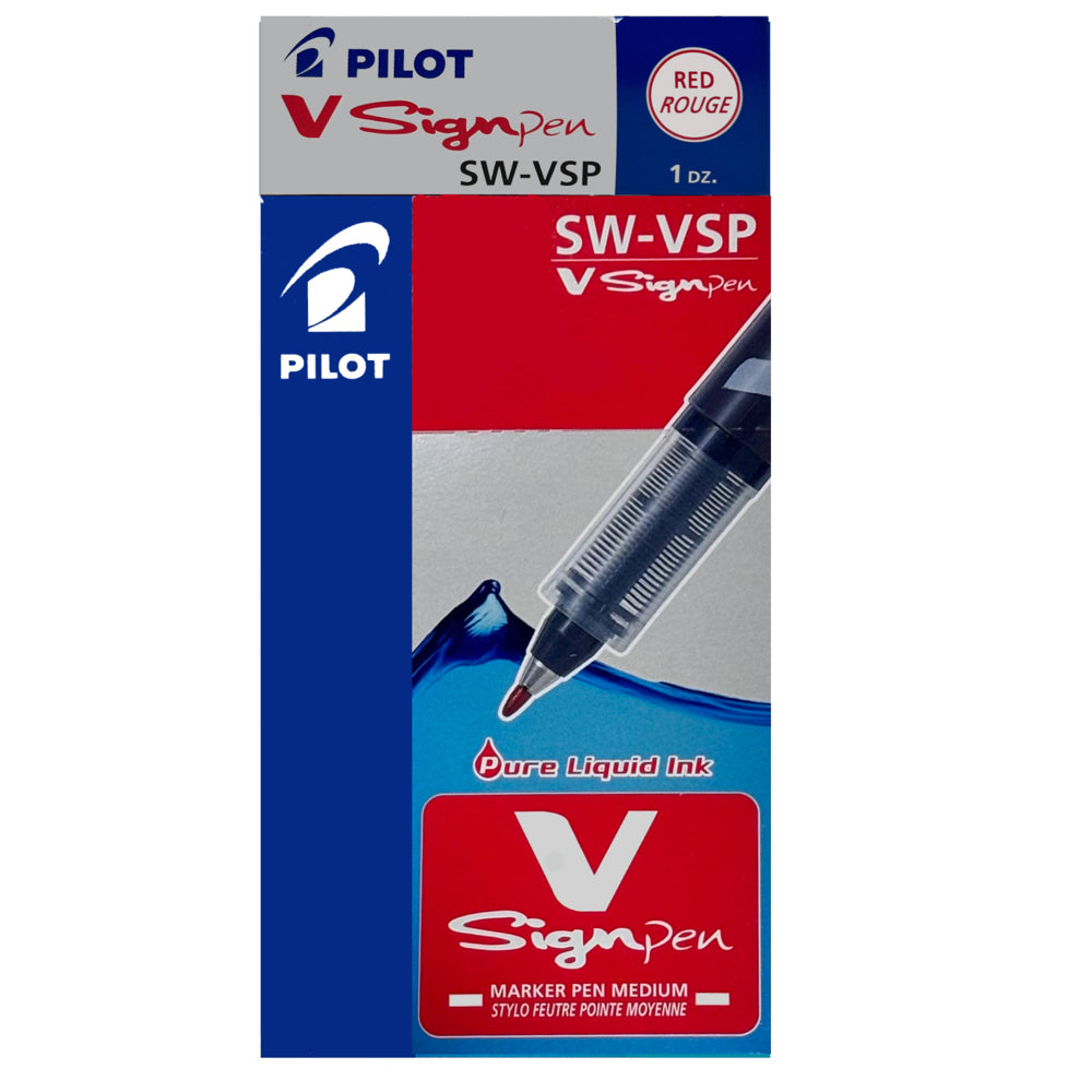Pilot V SignPen Felt Tip Pen Water Based Liquid Ink - Medium point - 2.0 mm - Red - 12 Pack