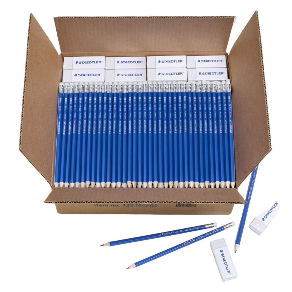 Staedtler Pre-Sharpened Wooden #2 Pencil and Block Eraser Set - 500 Pencils + 50 Erasers