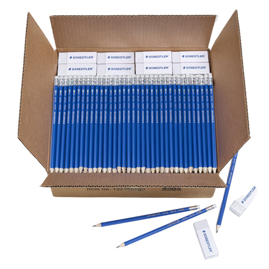 Coffret crayons à papier pré-taillés Staedtler n° 2 et gomme bloc - 500 crayons + 50 gommes
