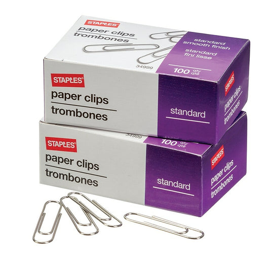 Staples # 1 Size Paper Clips - Smooth - 100 Clips/Pack - 5 Pack