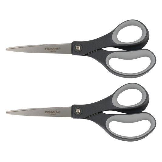 Fiskars 8" Performance Softgrip Straight Titanium Scissors - Silver - 2 Pack