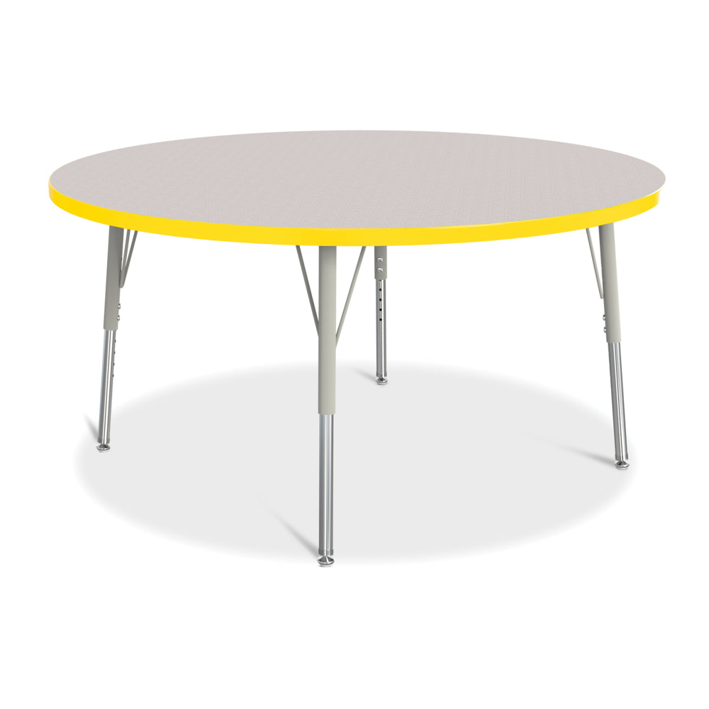 Table d'activités ronde Jonti-Craft Berries - 122 cm de diamètre - 38 à 61 cm de hauteur - Gris tacheté/jaune