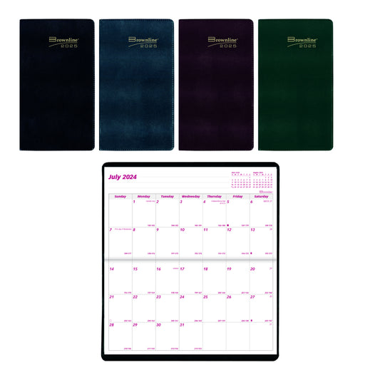 Brownline 2025 Monthly Pocket Planner - Stitched Binding - 18 Months - 6-1/2" x 3-1/2" - Assorted Colours - English