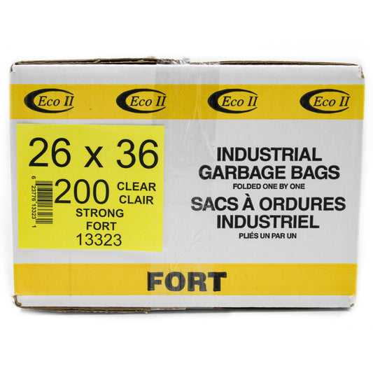 Sacs à déchets Eco II, solides, transparents, 26 x 36 po, paquet de 200