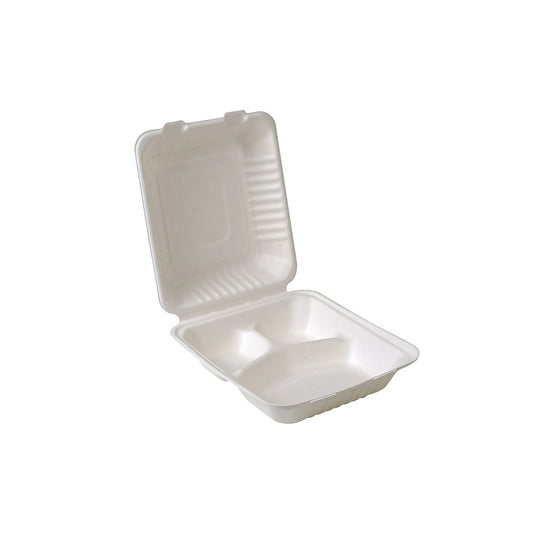 Emballage écologique compostable en canne à sucre à 3 compartiments, 20,3 x 20,3 x 7,6 cm (EP-A866)
