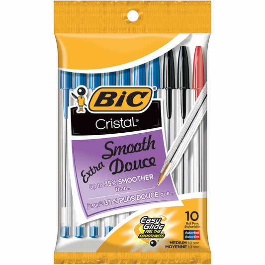 BIC Cristal Orginal Ballpoint Pen - Medium Point (1.0mm) - Assorted Colours - 10 Pack