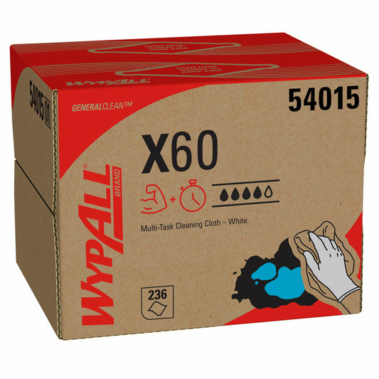 WypAll General Clean X60 Multi-Task Cleaning Cloths (54015) - Brag Box - White - 236 Sheets