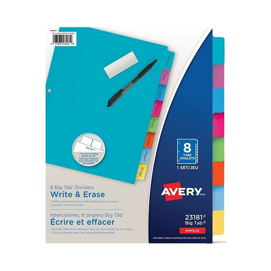 Avery Write & Erase Big Tab Dividers - 8 Tabs - Multi-colour