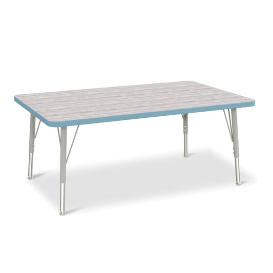 Table d'activités rectangulaire Jonti-Craft Berries - 30" x 48" - 15-24"H - Gris bois flotté/Bleu côtier