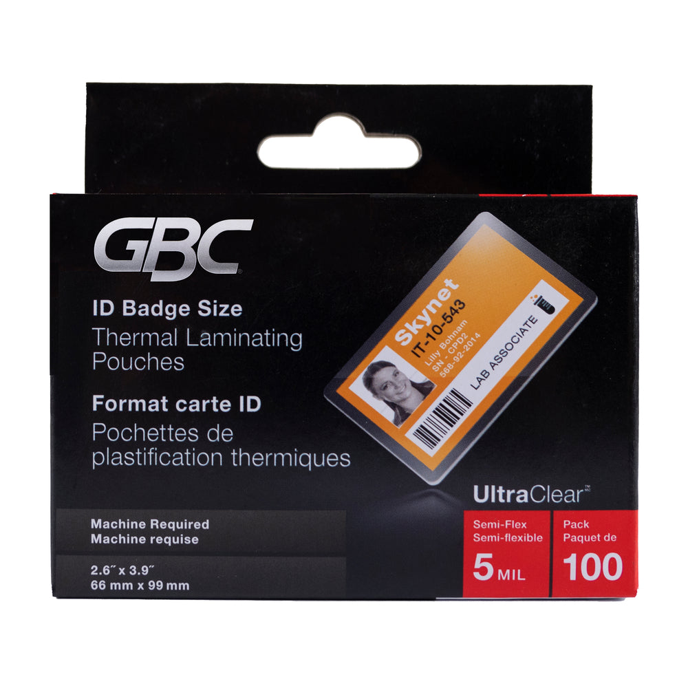 Pochettes de plastification thermique GBC UltraClear - Format carte d'identité gouvernementale - 5 mil - 2-5/8" x 3-7/8" - Paquet de 100