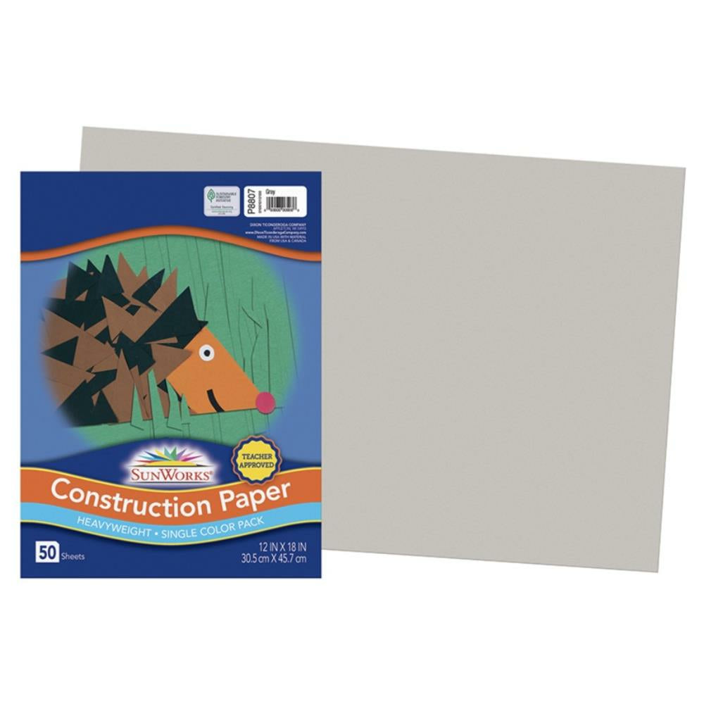 Papier de construction SunWorks, gris, 30,5 cm x 45,7 cm, 50 feuilles/paquet.
