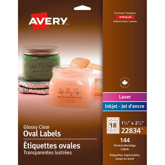 Avery Glossy Oval Labels - 1-1/2" x 2-1/2" - Clear - 144 Labels
