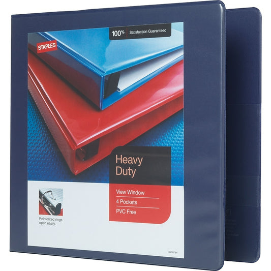 Staples Heavy-Duty View Binder with D-Rings - 3" - Blue