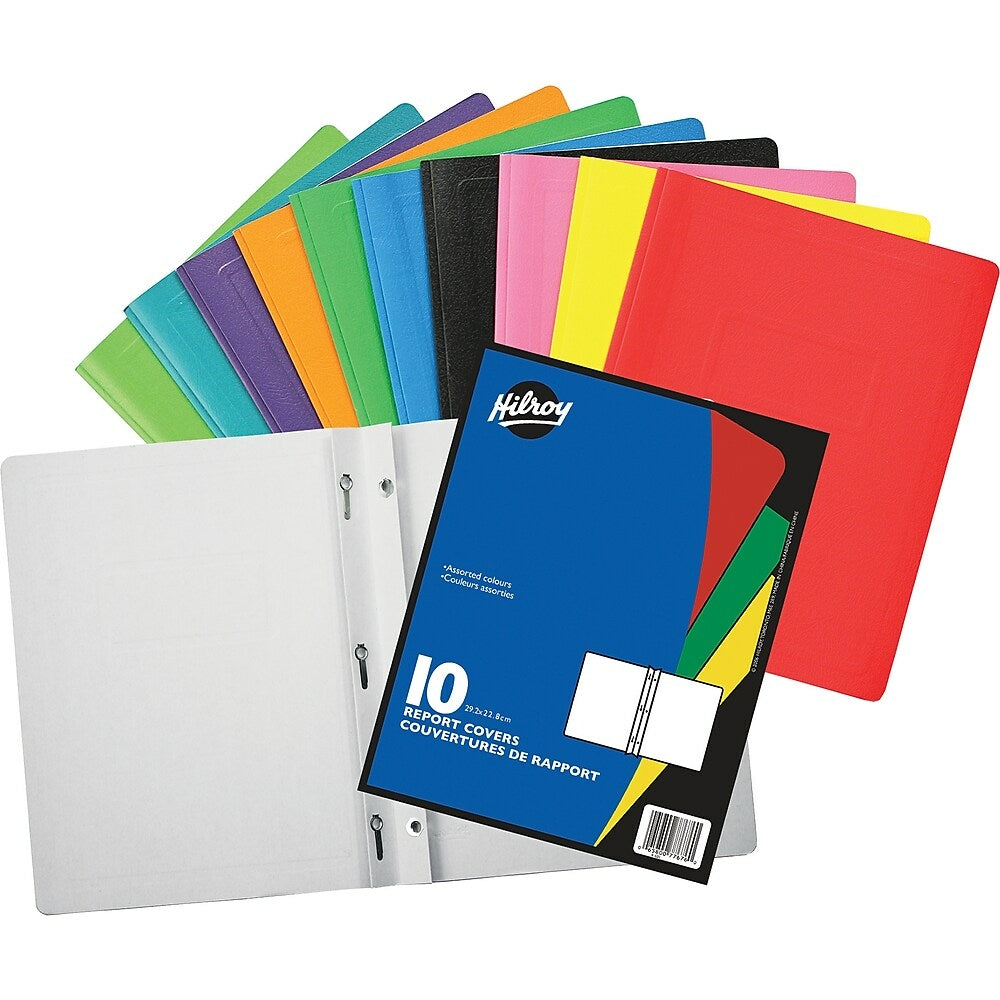 Couvertures de rapports assorties Hilroy, format lettre, couleurs assorties, paquet de 10