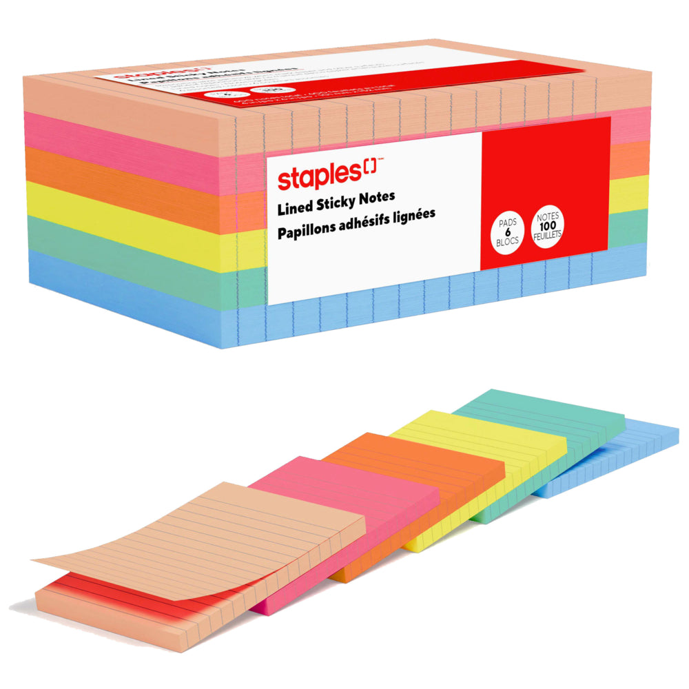 Bloc-notes adhésifs ultra-lisses Staples - 10 x 15 cm - Collection Golden Hour - Paquet de 6