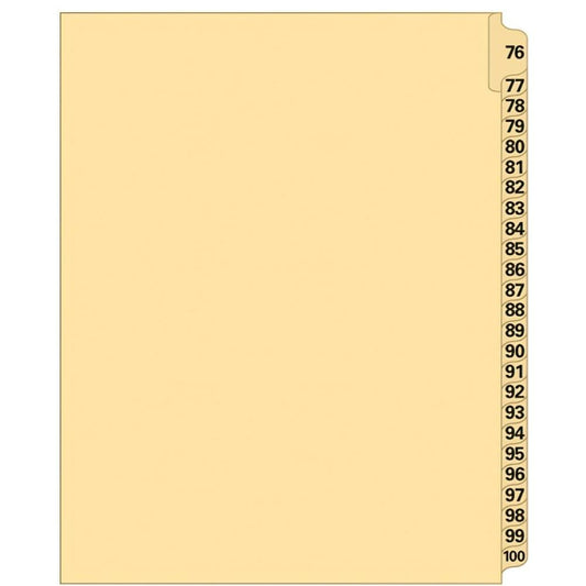 Supreme Litigation Tabs 25th Cut Numeric Set 11" Buff #76-100