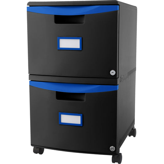 Classeur vertical en plastique Storex à 2 tiroirs avec roulettes, format lettre/légal - Bleu