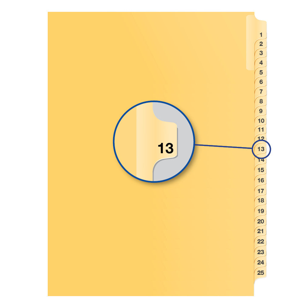 Legal Exhibit Dividers Buff #13 Letter Size, Pack of 25