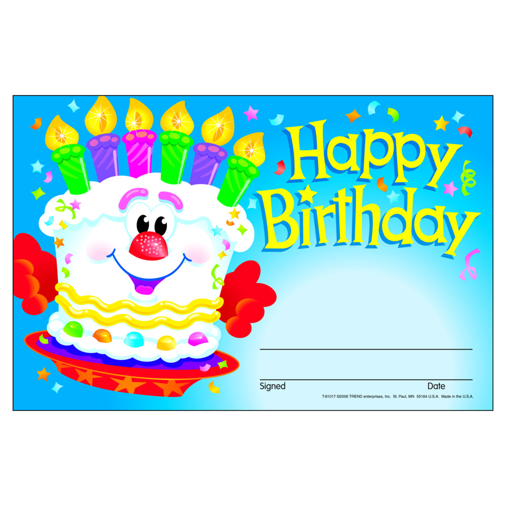 TREND Enterprises - Récompenses pour gâteau d'anniversaire - 5,5" x 8,5" - Anglais - Paquet de 30