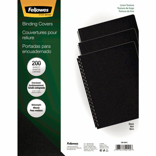 Couvertures de présentation Fellowes Expressions Linen - Grandes tailles - Noires - Paquet de 200