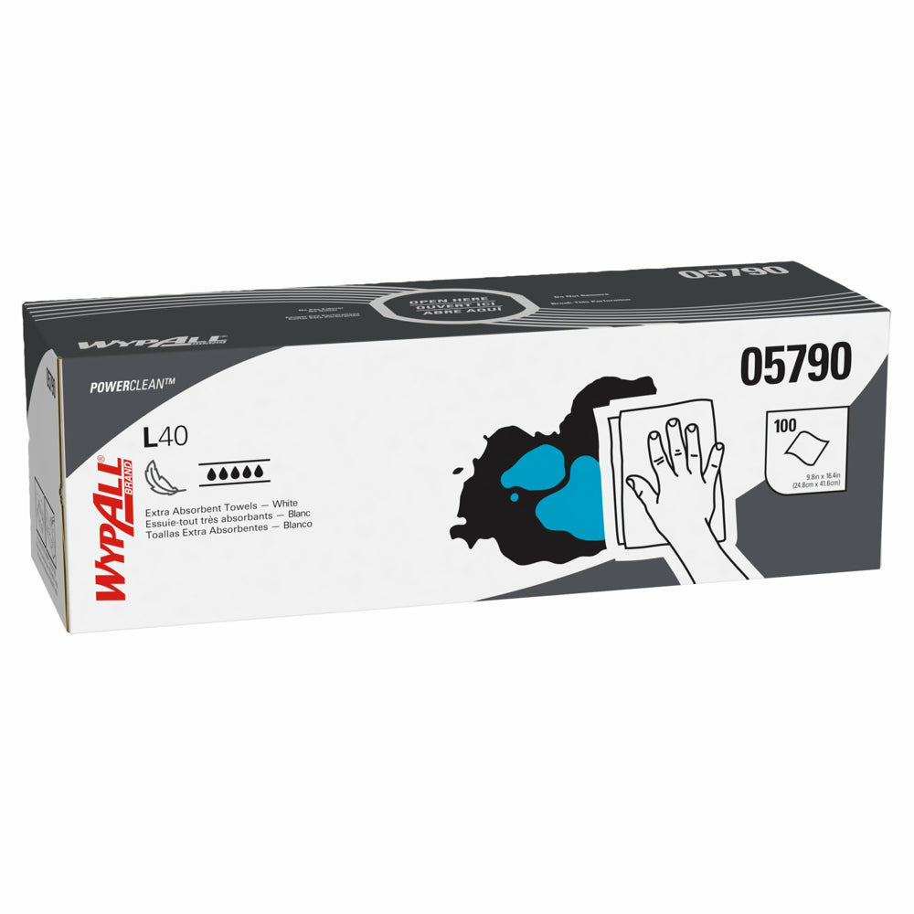 WypAll PowerClean L40 Extra Absorbent Towels - Pop-Up Box - Limited Use Towels - White