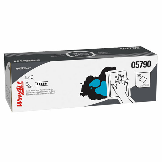 WypAll PowerClean L40 Extra Absorbent Towels - Pop-Up Box - Limited Use Towels - White