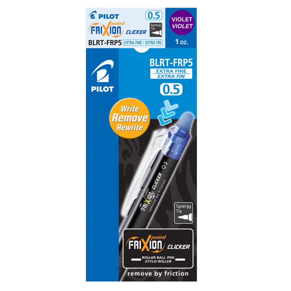 Stylos à encre gel effaçables rétractables Pilot Frixion Point Clicker - 0,5 mm - Violet - Lot de 12