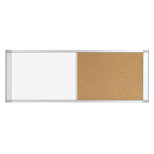 MasterVision Cubicle Combo Board - Magnetic Dry-Erase & Cork Bulletin - 13" x 36" - Aluminum Frame