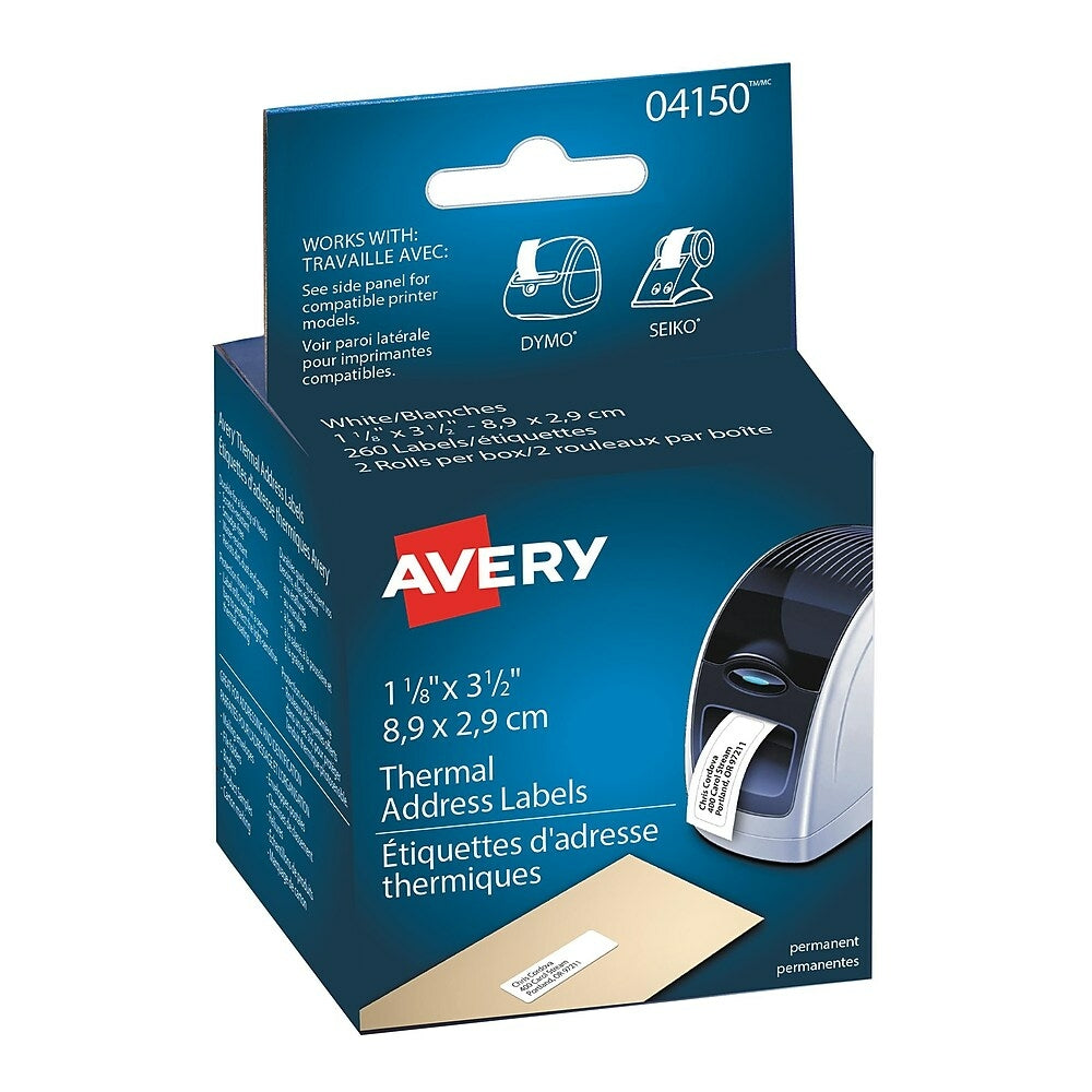 Avery Thermal Printer Address Labels, White, 3-1/2" x 1-1/8", 260 Pack (04150)