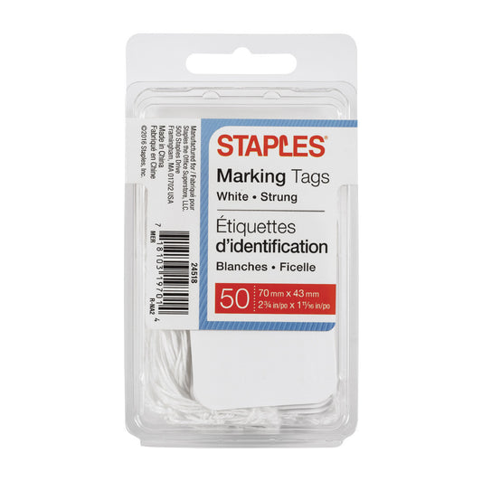 Staples Retail Marking and Pricing Tags with String - 2-3/4" x1-11/16" - White - 50 Pack