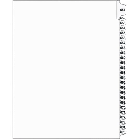 Supreme Litigation Tabs 25th Cut Numeric Set 11" White #651-675