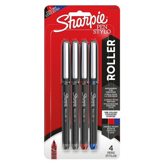 Sharpie Rollerball Needle Tip Pen, 0.5mm, Assorted Colours, 4 Pack