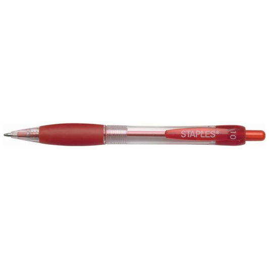 Stylo à bille rétractable Staples - Pointe moyenne - 1,0 mm - Encre rouge