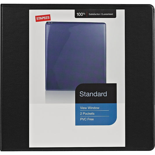 Staples Standard View Binder with D-Rings - 1" - Black