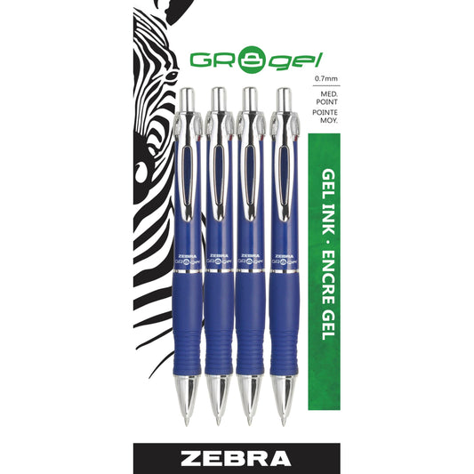 Zebra GR8 Rettractable Gel Pen - 0.7 mm - Blue Ink - 4 Pack