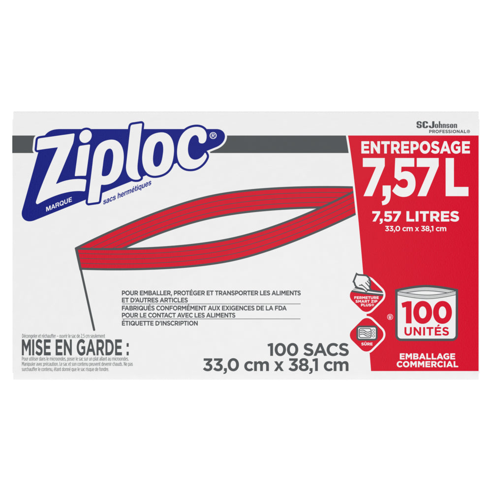 Sacs de rangement Ziploc à double fermeture éclair, 13" x 15", paquet de 100
