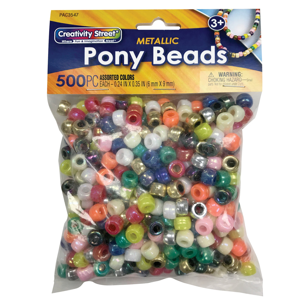 Creativity Street Pony Beads, Assorted Metallic, 6 mm x 9 mm, 500/pkg