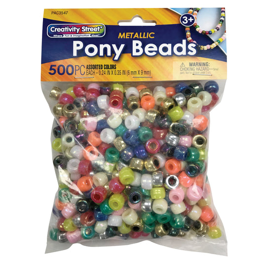 Perles Pony Creativity Street, métallisées assorties, 6 mm x 9 mm, paquet de 500