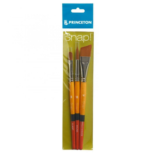 Pinceau synthétique doré à manche court Princeton Snap! 9650, lot de 3
