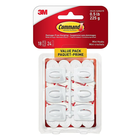 Command Mini White Hooks with White Strips Value Pack 17006C-VP